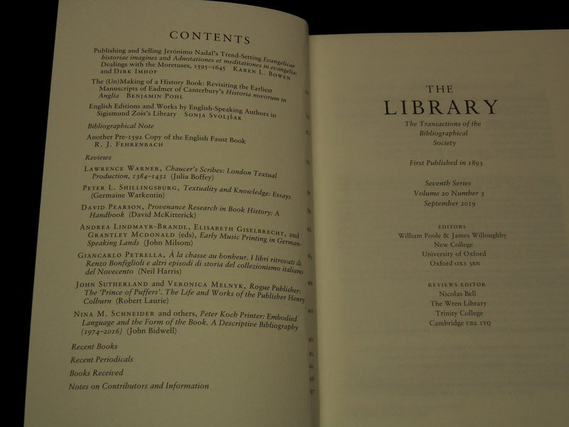 2018-2020 THE LIBRARY BIBLIOGRAPHICAL SOCIETY MAGAZINE LOT OF 10 - O 2494A
