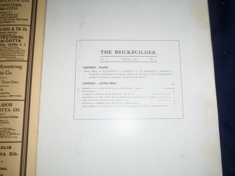 1906 MARCH THE BRICKBUILDER MAGAZINE - AN ARCHITECTURAL MONTHLY - ST 528H