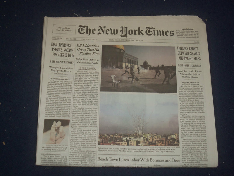 2021 MAY 11 NEW YORK TIMES - VIOLENCE ERUPTS BETWEEN ISRAELIS AND PALESTINIANS