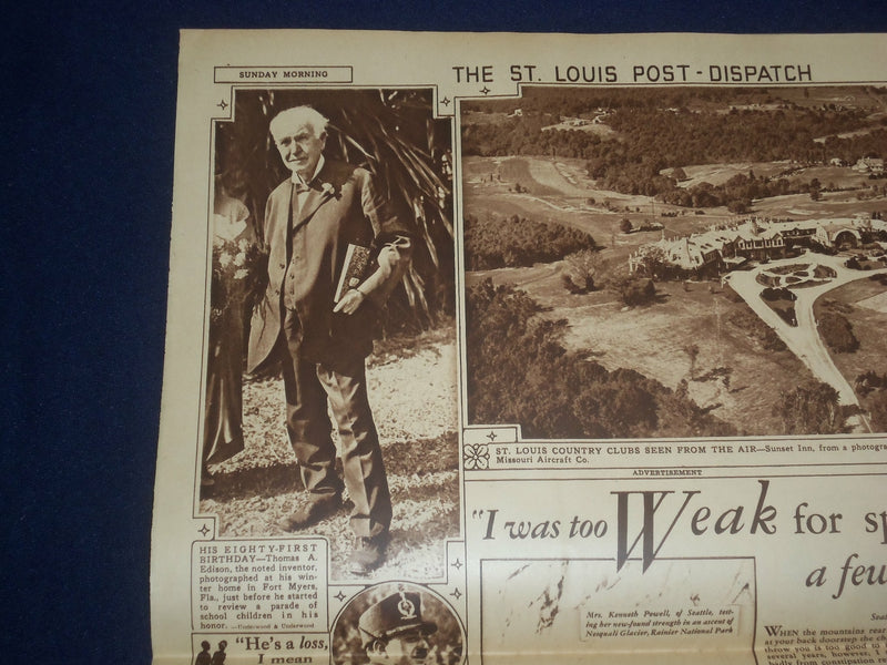 1928 FEB 26 ST. LOUIS DIPATCH ROTOGRAVURE SECTION - LINDBERGH - EDISON -NP 4985