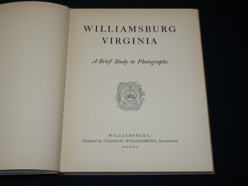 1940 WILLIAMSBURG VIRGINIA IN PHOTOGRAPHS HARDCOVER BOOK & LETTER - KD 6520