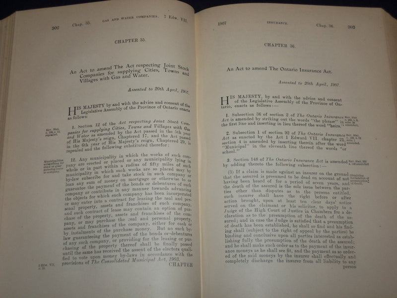 1907 STATUTES OF THE PROVINCE OF ONTARIO 7TH YEAR OF REIGN KING EDWARD - KD 2656