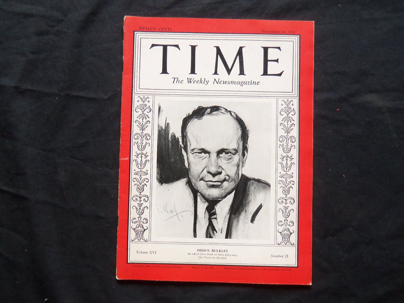 1930 NOVEMBER 24 TIME MAGAZINE - SENATOR ROBERT BUCKLEY - T 252