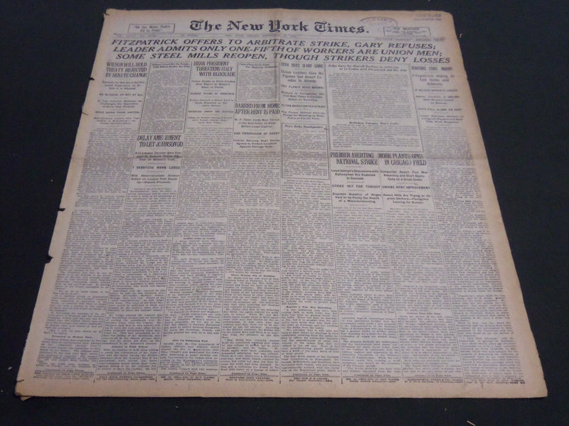 1919 SEPTEMBER 26 NEW YORK TIMES FITZPATRICK OFFERS TO ARBITRATE STRIKE- NT 7033