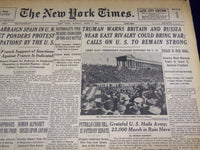 1946 APRIL 7 NEW YORK TIMES - TRUMAN WARNS BRITAIN AND RUSSIA - NT 2331