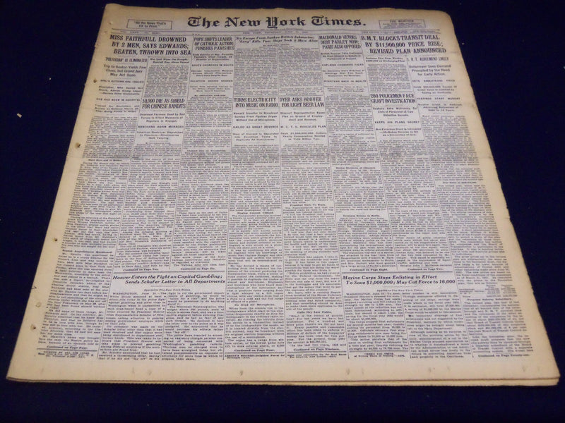 1931 JUNE 11 NEW YORK TIMES - 10,000 DIE AS SHIELD FOR CHINESE BANDITS - NT 2160