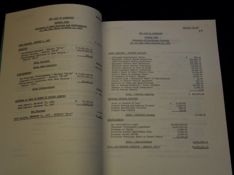 1949-1957 WATERBURY CONNECTICUT ANNUAL COMPTROLLER REPORTS LOT OF 3 - O 2351A