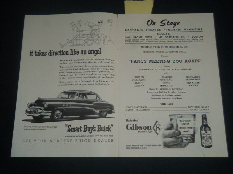 1951 DECEMBER 17 FANCY MEETING YOU AGAIN PROGRAM - WALTER MATTHAU - J 4213