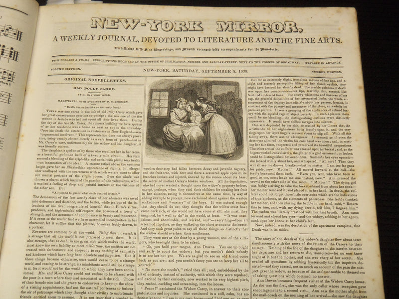 1838-1839 NEW YORK MIRROR AND LADIES GAZETTE BOUND VOLUME - ENGRAVINGS - R 89R