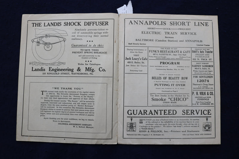 1914 MAY 18 GAYETY THEATRE - BURLESQUE - PROGRAM - K 1668