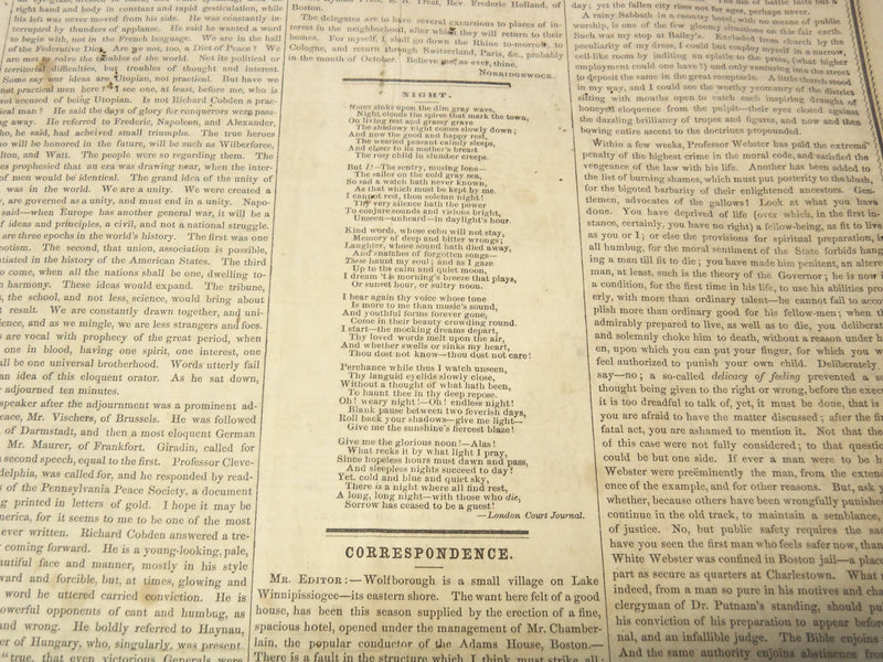 1850 OCTOBER 5 BOSTON MUSEUM NEWSPAPER - JENNY LIND CONCERT IN BOSTON - NP 9051