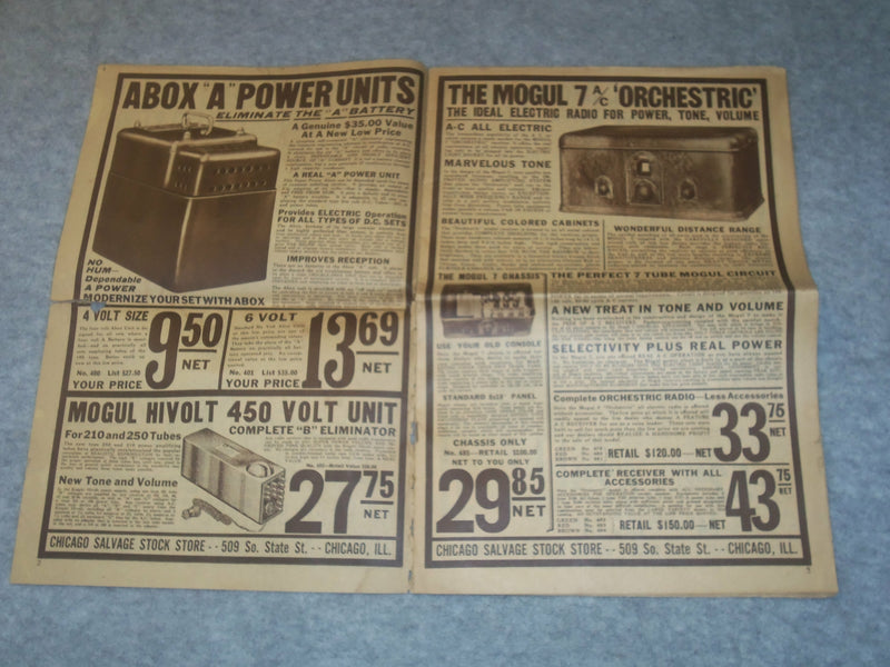 1929 THE RADIO BARGAIN NEWS - CHICAGO SALVAGE STOCK STORE CATALOGUE - J 6329