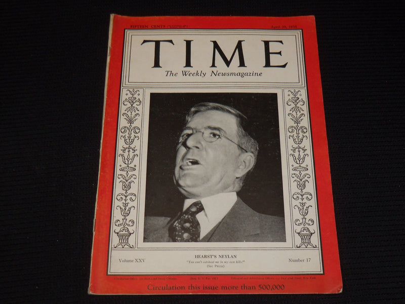 1935 APRIL 29 TIME MAGAZINE - JOHN FRANCIS NEYLAN- T 467