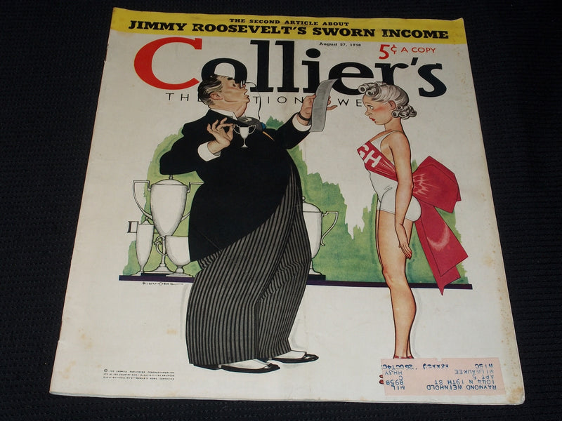 1938 AUGUST 27 COLLIER'S MAGAZINE - BEAUTIFUL ILLUSTRATED COVER - E 5024