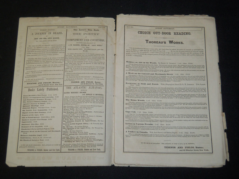 1868 JULY 18 EVERY SATURDAY MAGAZINE - NICE ARTICLES & ADS - J 5471