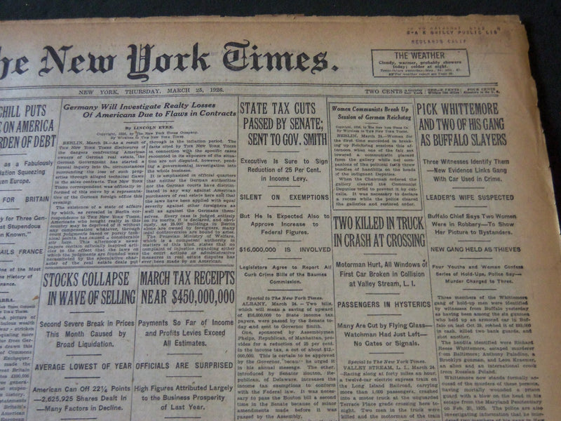 1926 MARCH 25 NEW YORK TIMES - WHITTEMORE AND GANG BUFFALO SLAYERS - NT 5617