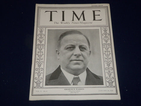 1925 JANUARY 26 TIME MAGAZINE - CHARLES B. WARREN COVER - T 37