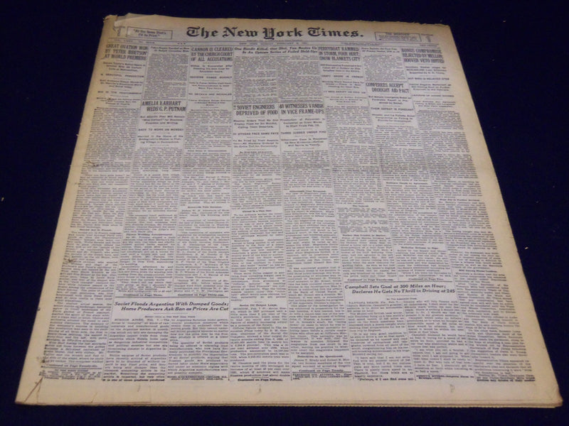 1931 FEBRUARY 8 NEW YORK TIMES - AMELIA EARHART WEDS PUTNAM - NT 4136