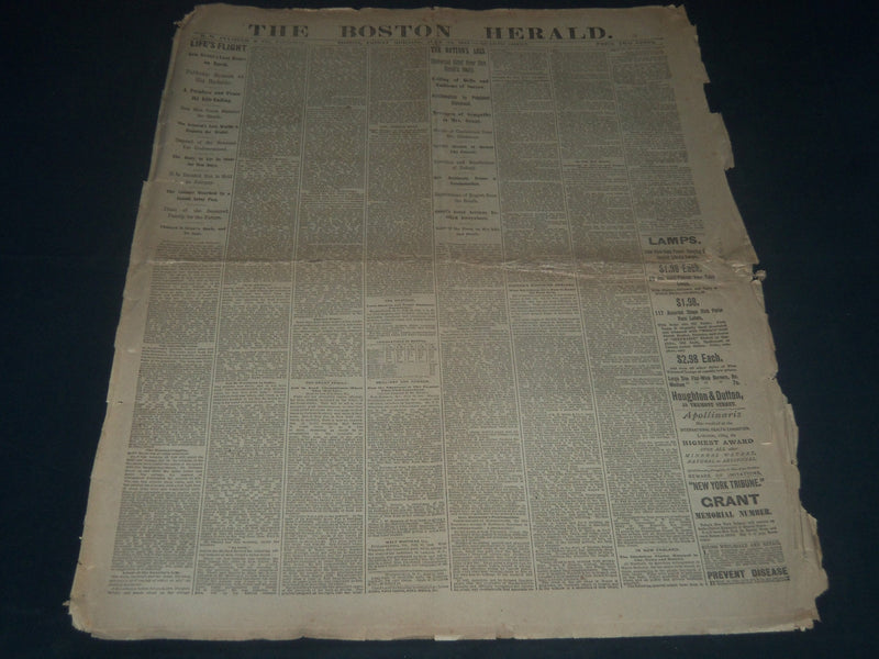 1885 JULY 24 BOSTON HERALD - GEN. GRANT'S LAST HOURS - BASEBALL - NP 3975