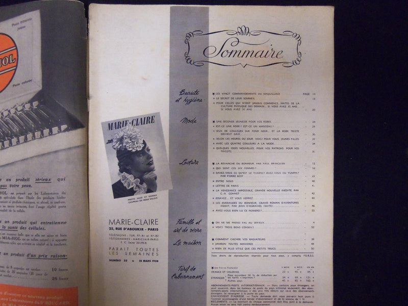 1938 MARCH 18 MARIE CLAIRE MAGAZINE - ILLUSTRATIONS, STORIES & ADS - ST 3568