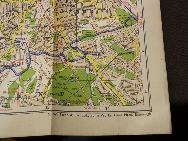 1940'S BACON'S LARGE PRINT MAP OF LONDON AND SUBURBS - LINEN BACKED - K 2022