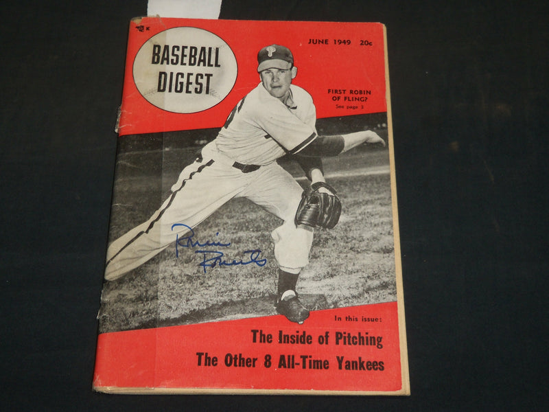 1949 JUNE BASEBALL DIGEST MAGAZINE - ROBIN ROBERTS SIGNED COVER - J 5845
