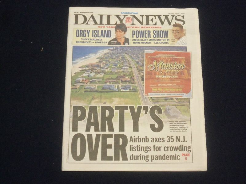 2020 AUGUST 1 NEW YORK DAILY NEWS NEWSPAPER - AIRBNB AXES 35 NJ LISTINGS