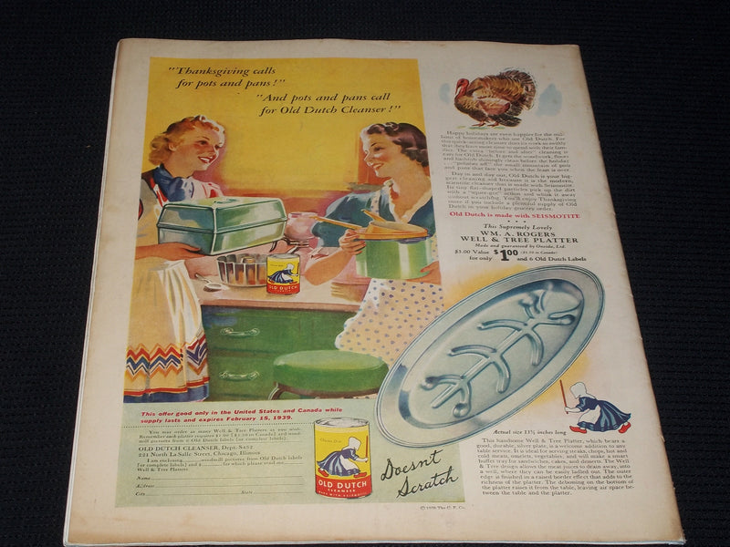 1938 NOVEMBER 5 COLLIER'S MAGAZINE - BEAUTIFUL ILLUSTRATED FRONT COVER - E 5014