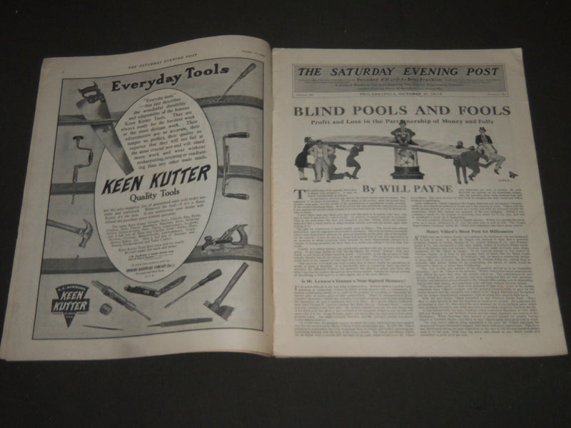 1908 OCTOBER 17 THE SATURDAY EVENING POST MAGAZINE - ILLUSTRATED COVER - SP 850