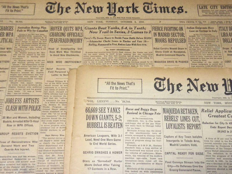 1943 WORLD SERIES YANKEES DEFEAT CARDINALS NEW YORK TIMES LOT OF 6 - NT XXXX