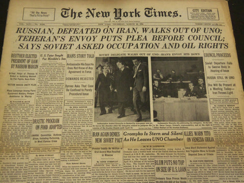 1946 MARCH 28 NEW YORK TIMES - RUSSIA WALKS OUT OF UNO - NT 4250