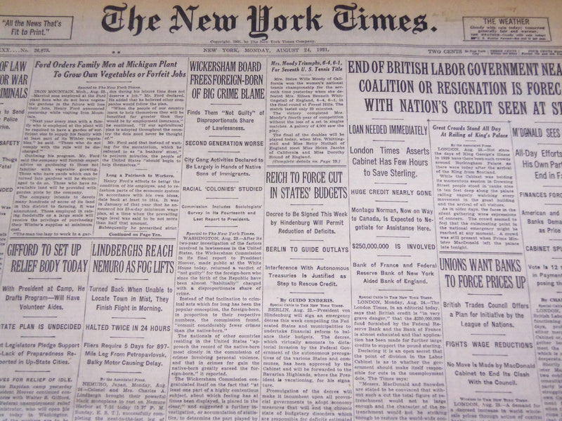 1931 AUG 24 NEW YORK TIMES - HELEN WILLS MOODY WINS TITLE FOR 7TH TIME - NT 2439