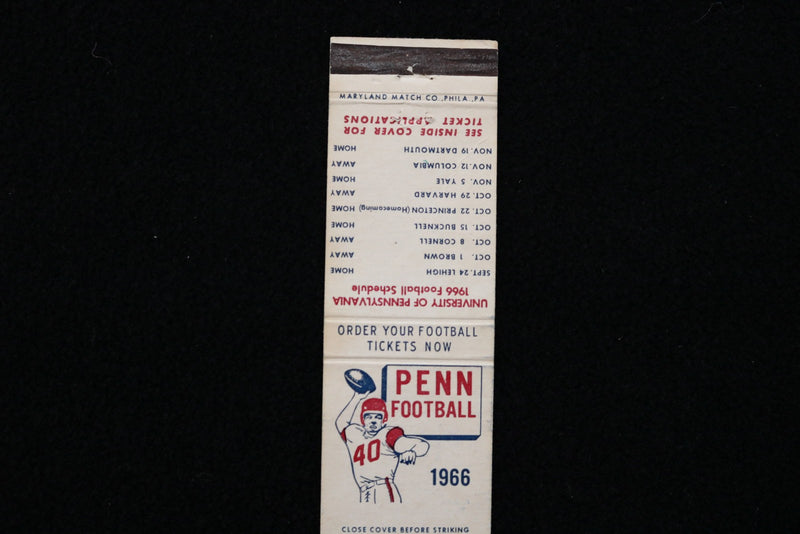 1966 PENN FOOTBALL SCHEDULE MATCHBOOK - K 2834