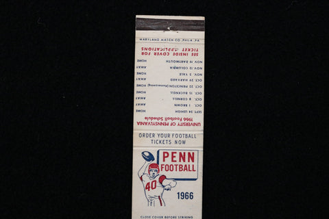 1966 PENN FOOTBALL SCHEDULE MATCHBOOK - K 2834