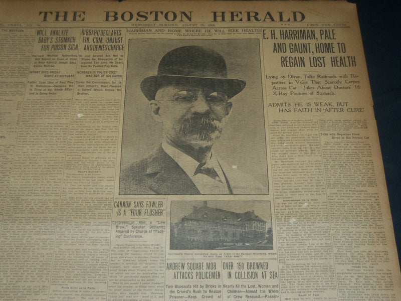 1909 AUGUST 25 THE BOSTON HERALD - HARRIMAN PALE AND GAUNT HOME - BH 210