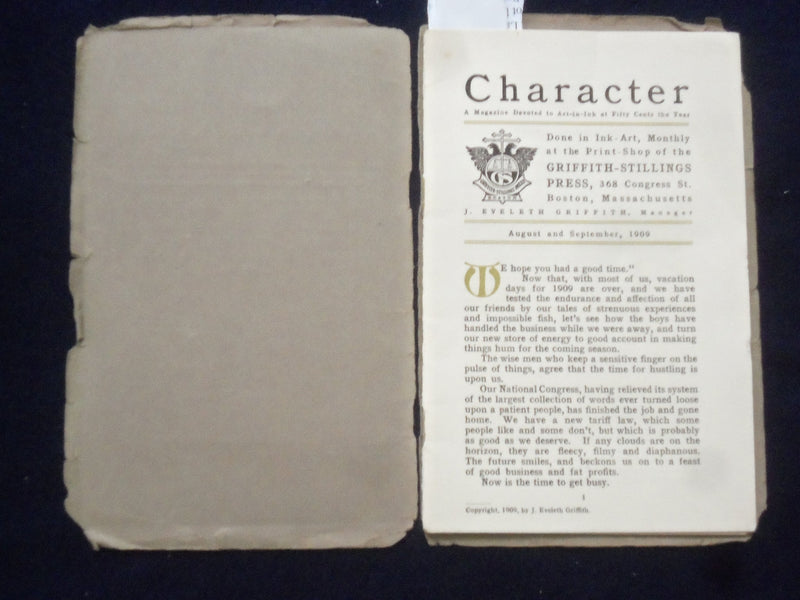 1909 AUGUST-SEPTEMBER CHARACTER ART-IN-INK SOFTCOVER BOOK - J 9649