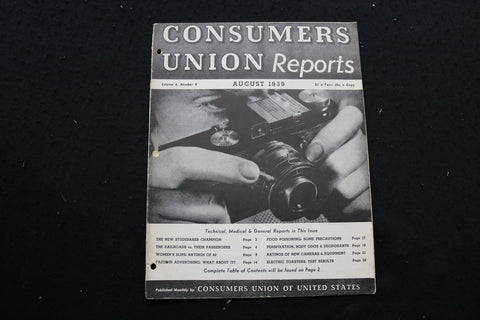 1939 AUGUST CONSUMERS UNION REPORTS MAGAZINE - SP 4179Y