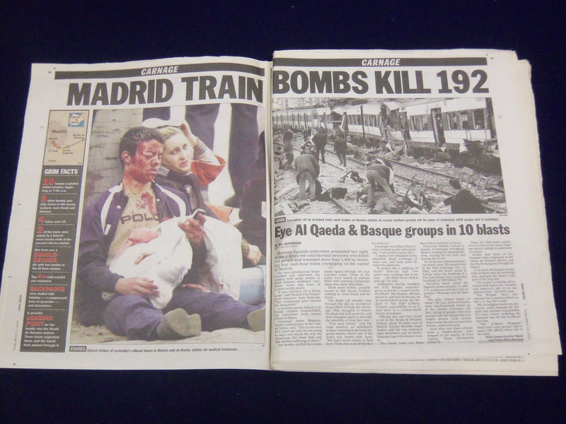 2004 MADRID TRAIN BOMB NEWSPAPER LOT OF 2 - GREAT COVERAGE & PHOTOS - NP 1872