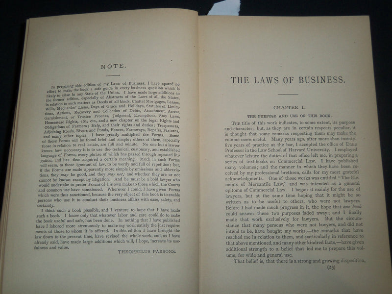1881 LAWS OF BUSINESS FOR ALL STATES & CANADA BOOK BY THEOPHILUS PARSONS- R 1268