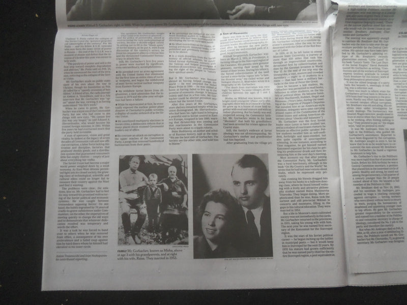 2022 AUGUST 31 NEW YORK TIMES - MIKHAIL GORBACHEV DIED (1931-2022)