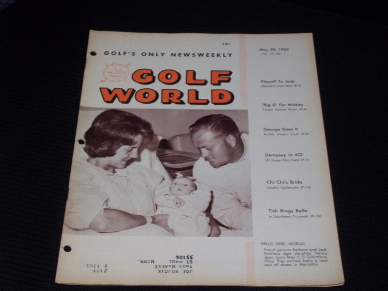 1965 MAY 28 GOLF WORLD MAGAZINE - JACK & BARBARA NICKLAUS PARENTS COVER - E 7331
