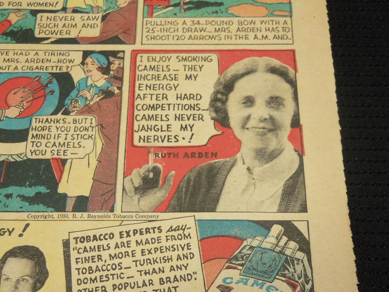 1934 RUTH ARDEN CAMELS CIGARETTES COLOR COMICS AD - NP 1847E