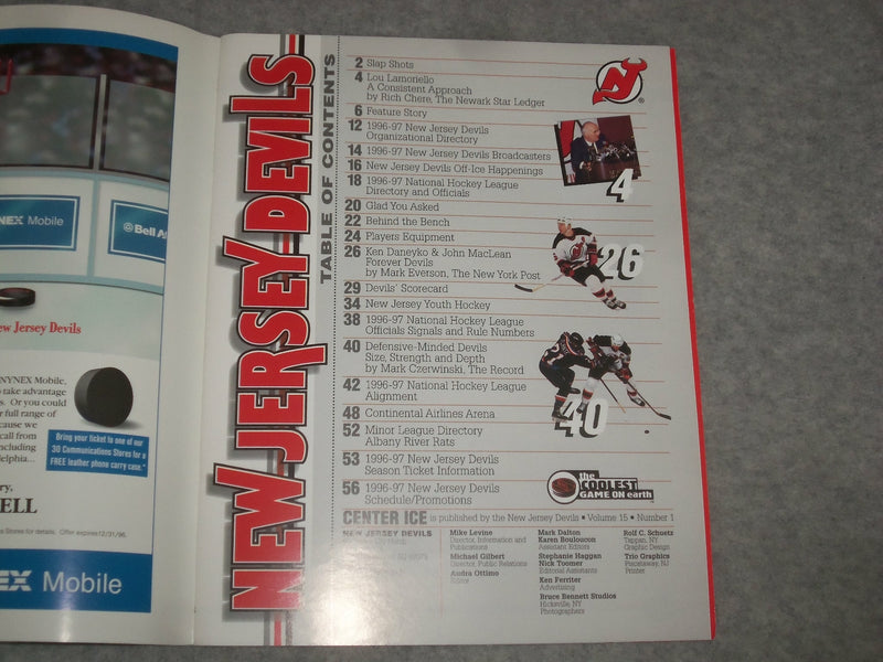1996 NOVEMBER 14 CENTER ICE MAGAZINE - NJ DEVILS VS. VANCOUVER CANUCKS - ST 6862