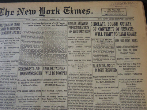 1927 MAR 17 NEW YORK TIMES SINCLAIR FOUND GUILTY OF CONTEMPT OF SENATE - NT 6397