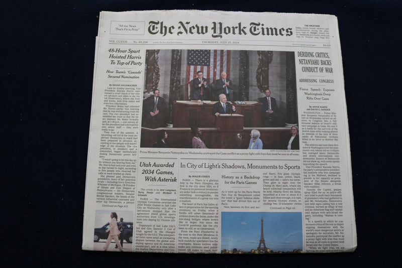 2024 JULY 25 NEW YORK TIMES - DERIDING CRITICS, NETANYAHU BACKS CONDUCT OF WAR