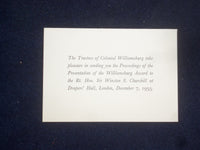 1957 PROCEEDINGS OF WILLIAMSBURG AWARD TO CHURCHILL HARDCOVER BOOK BY - KD 9076