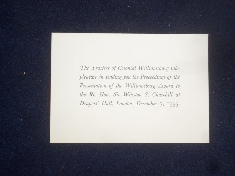1957 PROCEEDINGS OF WILLIAMSBURG AWARD TO CHURCHILL HARDCOVER BOOK BY - KD 9076