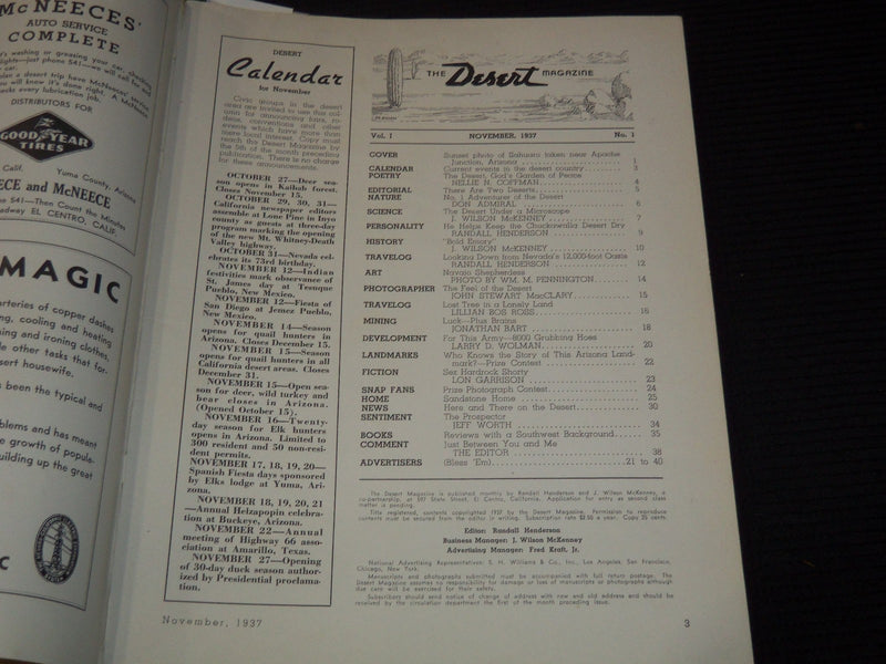 1937-1938 THE DESERT MAGAZINE BOUND VOLUME - BINDER - NO. 1-12 - KD 5403L