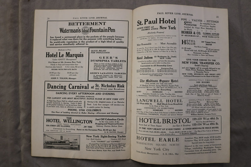 1920 FALL RIVER LINE JOURNAL - SOFTCOVER BOOK - K 3477