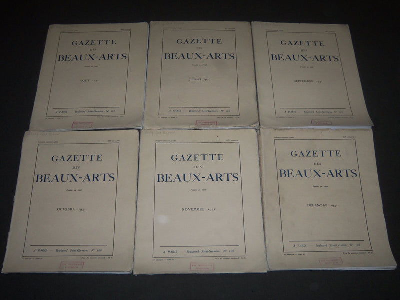 1931 GAZETTE DES BEAUX-ARTS FRENCH MAGAZINE LOT OF 6 - COMPLETE YEAR - O 3038
